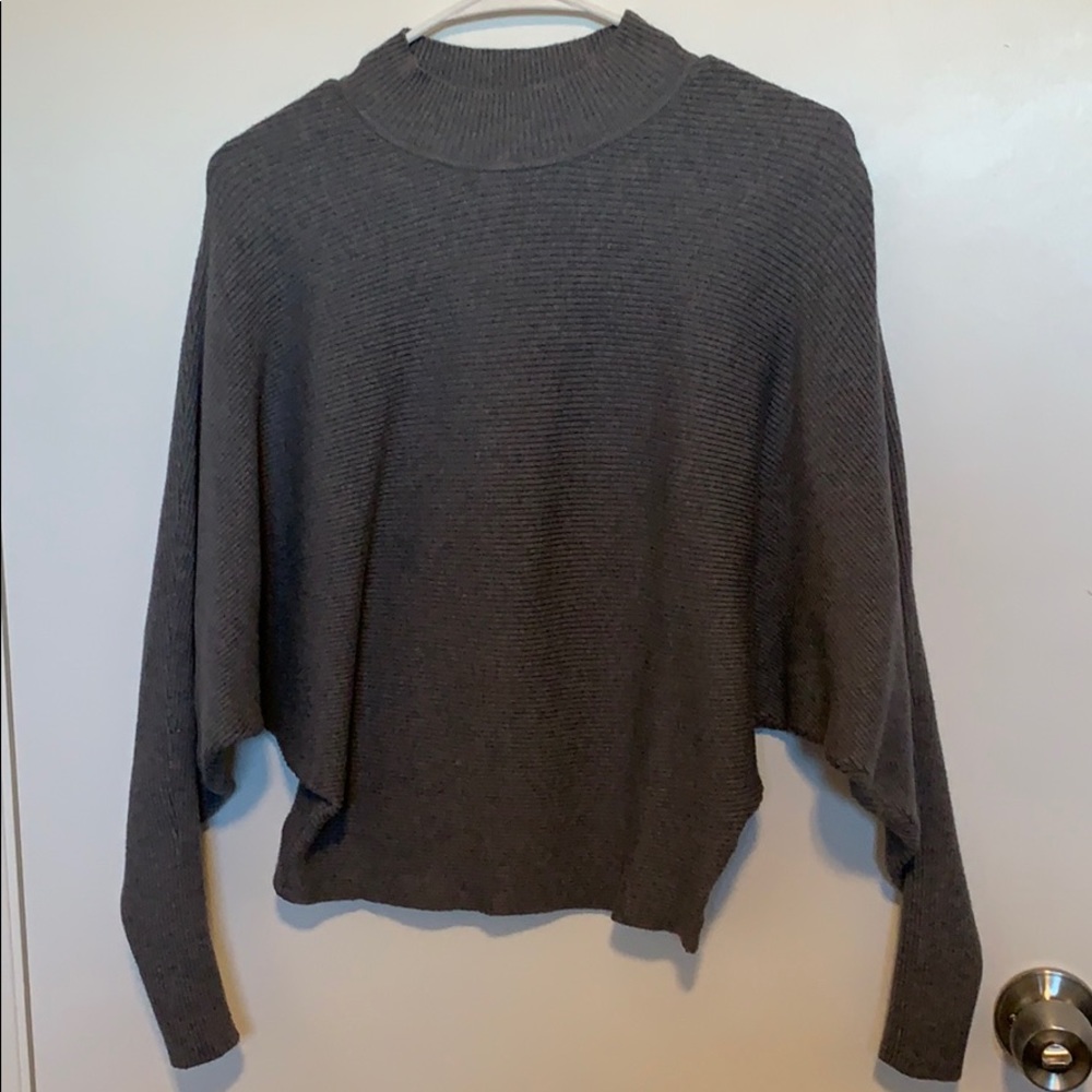 Grey ribbed funnel neck sweater